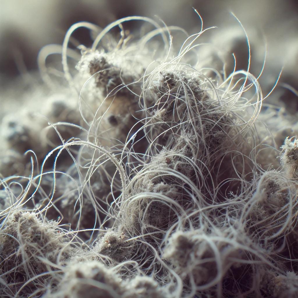 Fibres d'amiante au microscope